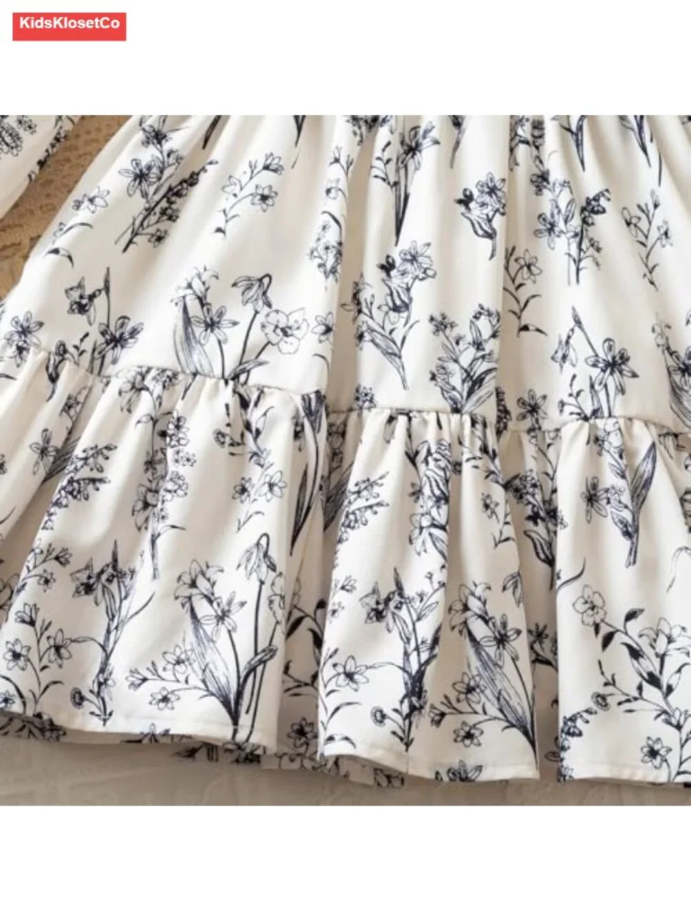 Floral Print A-Line Sundress with Ruffle Long Sleeves - Kids Casual Dress,
